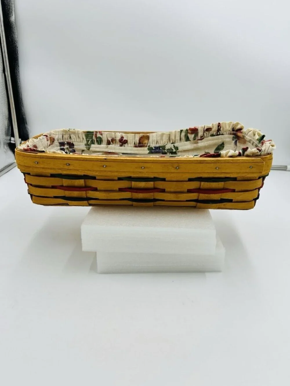 Longaberger Multi Color Cracker Basket 14.5 x 8 x 3.5 Fabric Plastic Liner 1999